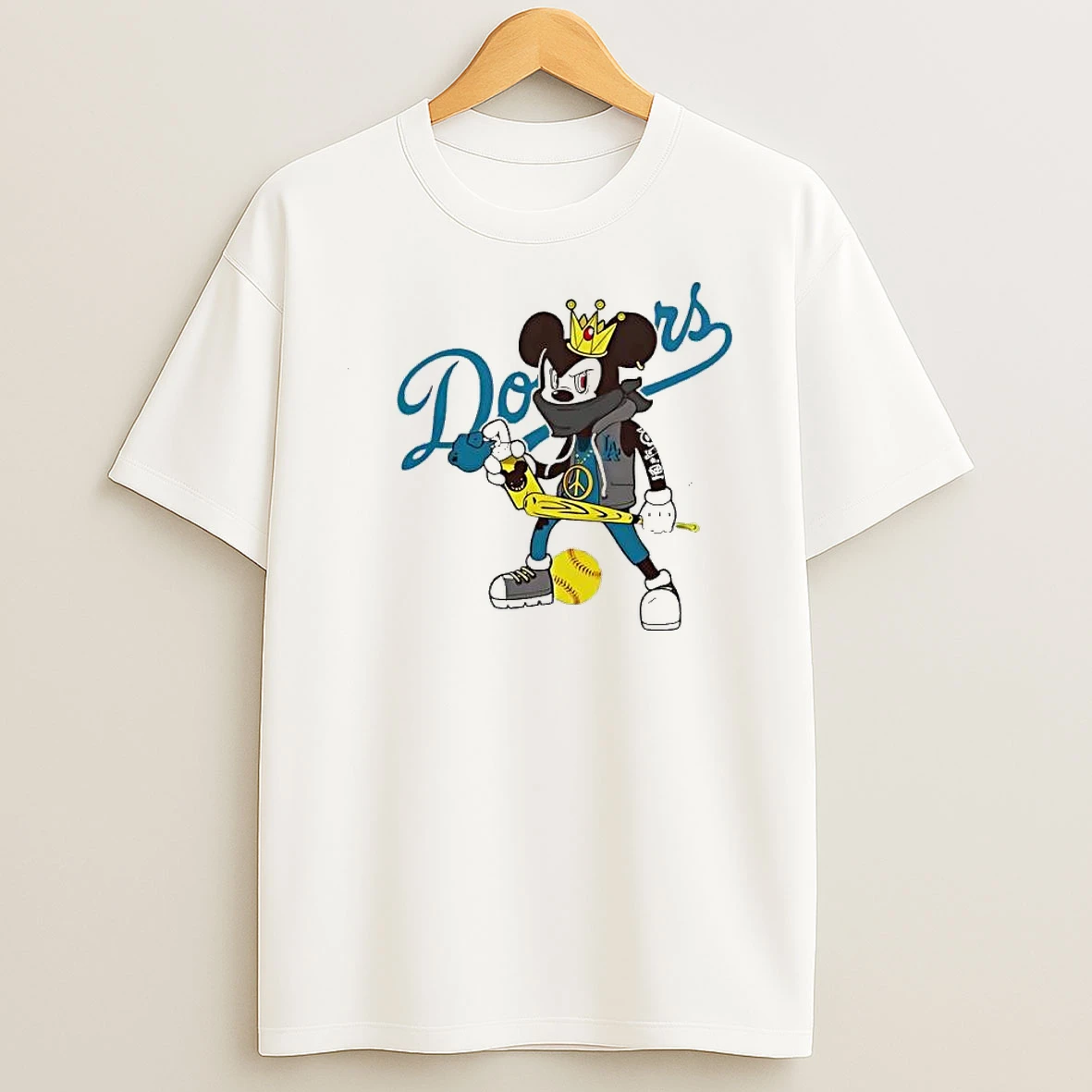 Mickey Mouse Crown Bandana Spray Can Bat Baseball La Logo Shirts