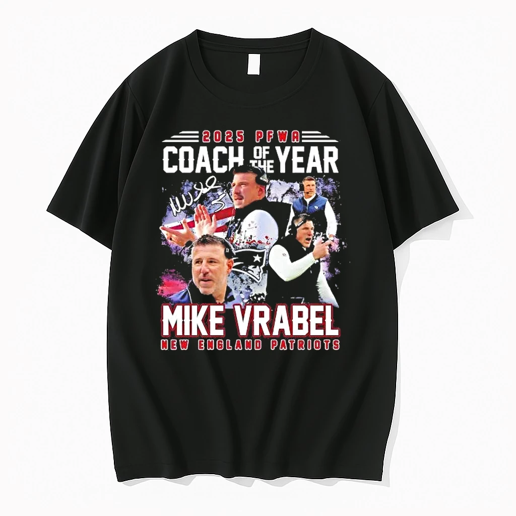 Mike Vrabel 2025 Pfwa Coach Of The Year New England Patriots Shirts