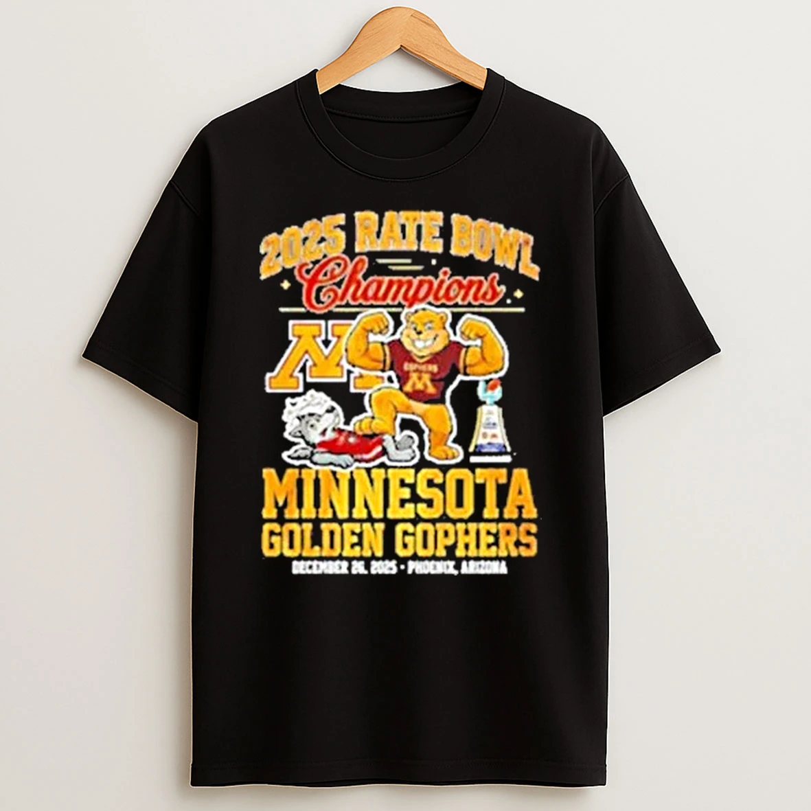 Minnesota Golden Gophers 2025 Mascot Rate Bowl Champions Shirts