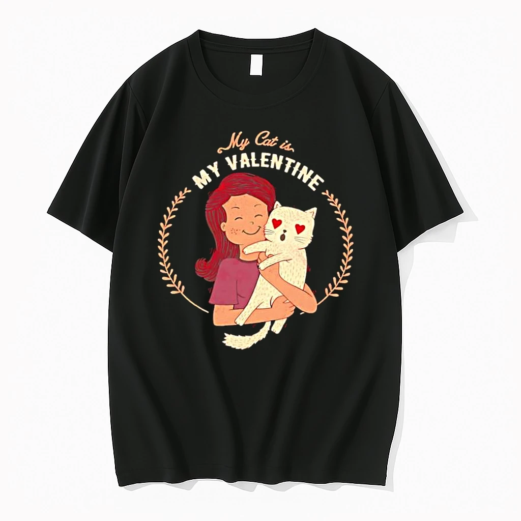 My Cat Is My Valentine Girl Hugging Cat Heart Eyes Shirts
