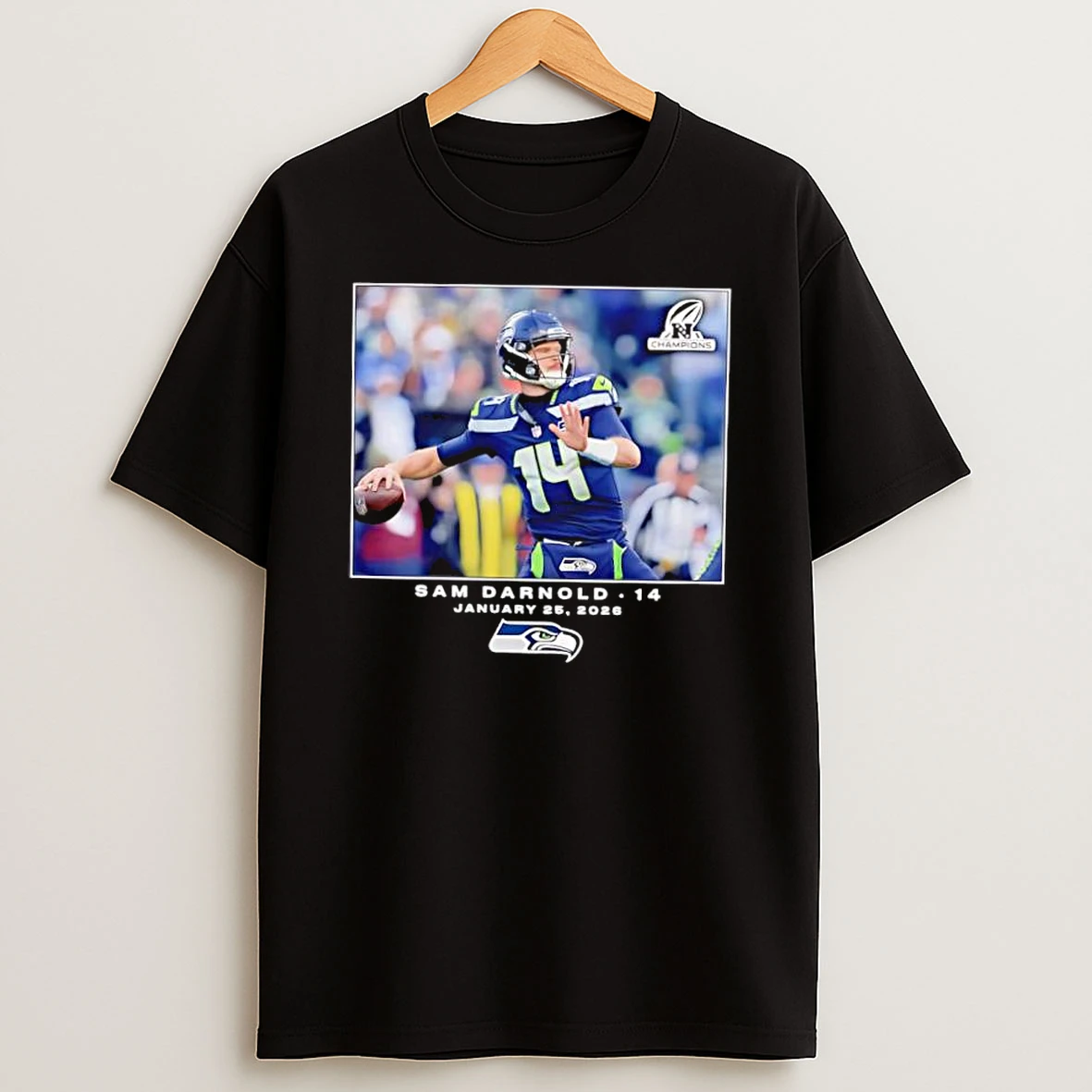 Nfc Champions Sam Darnold 14 January 25 2026 Seattle Seahawks Shirts