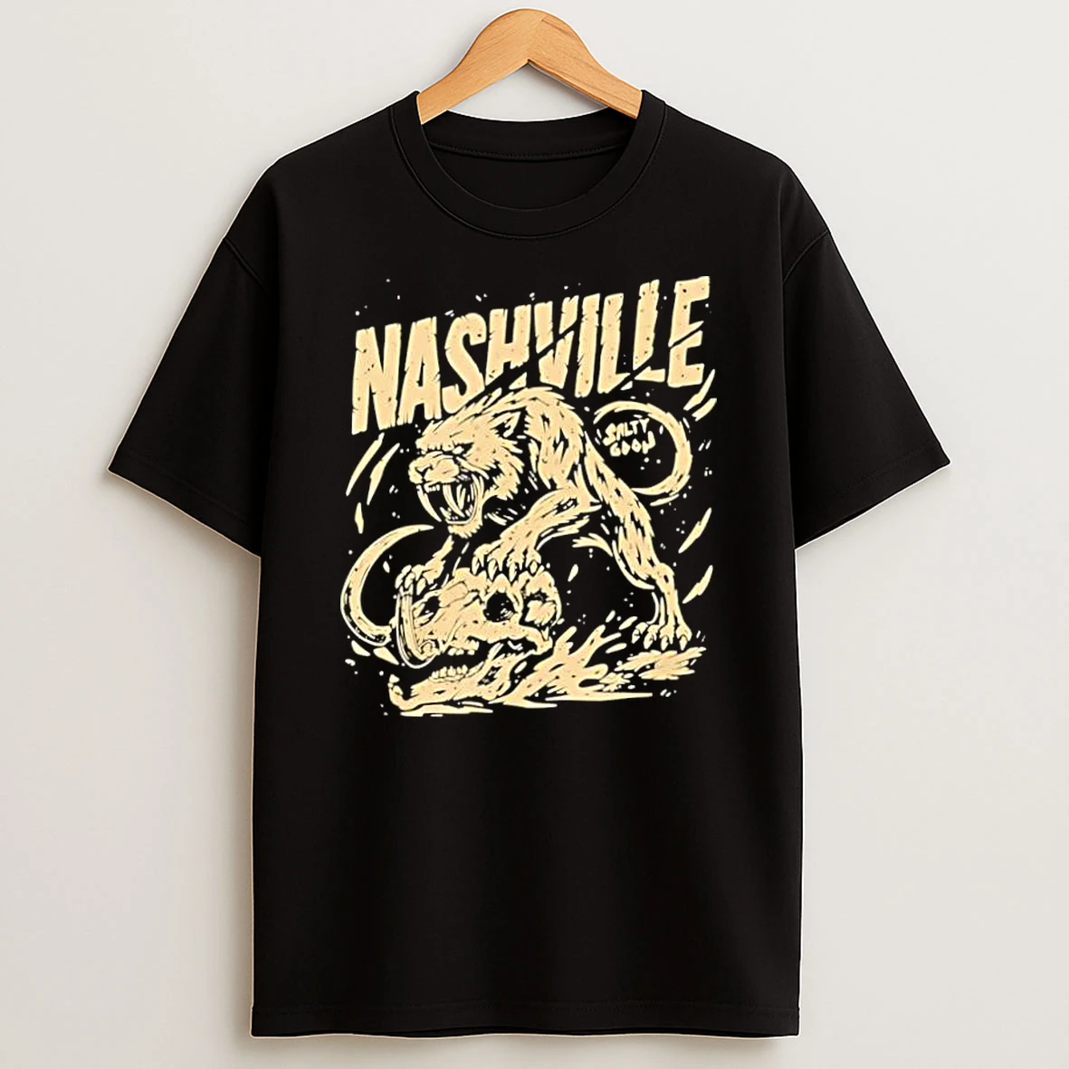 Nashville Salty Goon Sabertooth Tiger Attacking Mammoth Skull Graphic Shirts