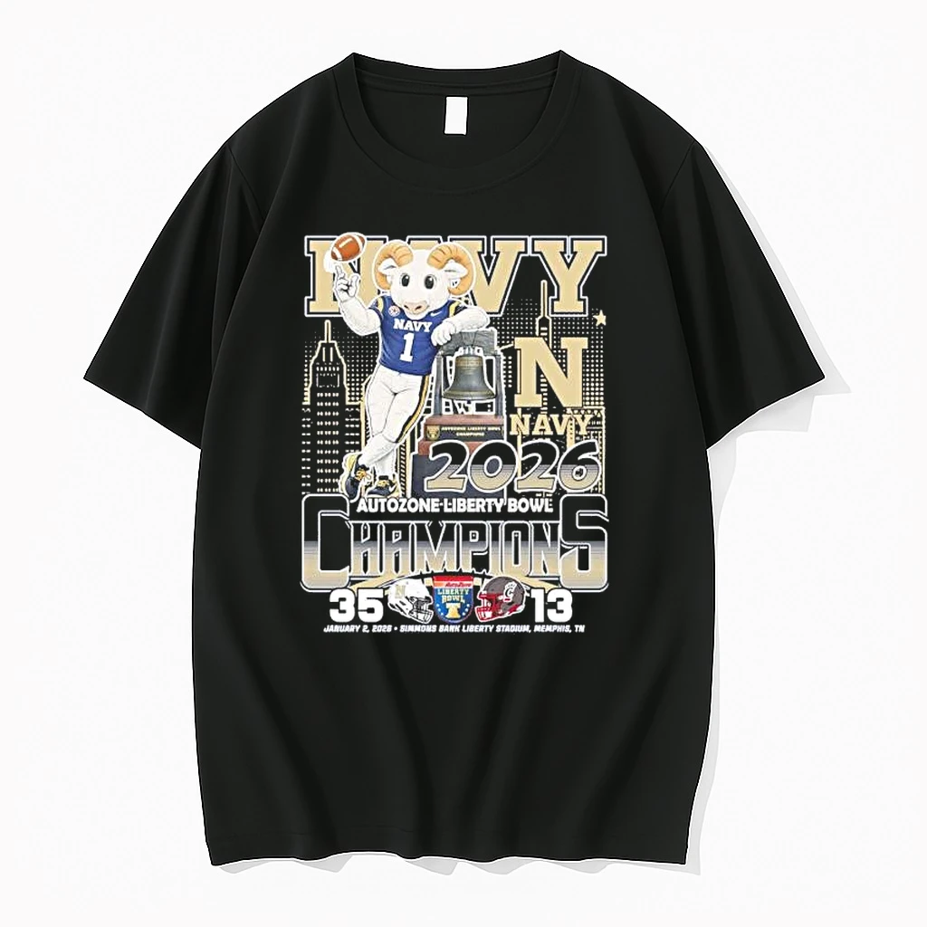 Navy Midshipmen 2026 Autozone Liberty Bowl Champions Mascot Score Shirts