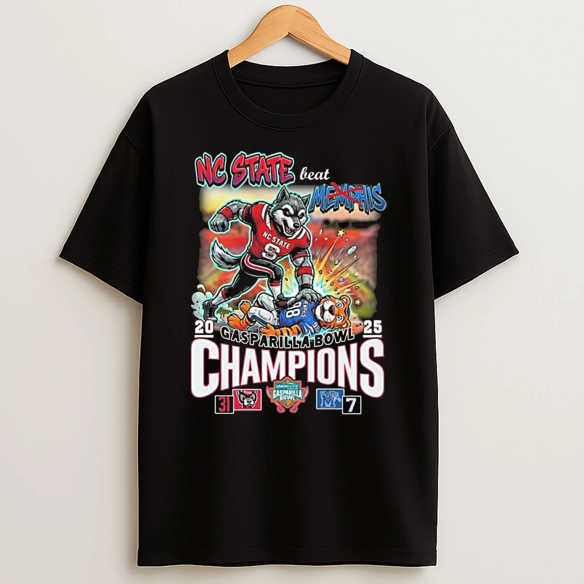 Nc State Beat Memphis Gasparilla Bowl Champions 2025 Score 31 7 Mascot Shirts