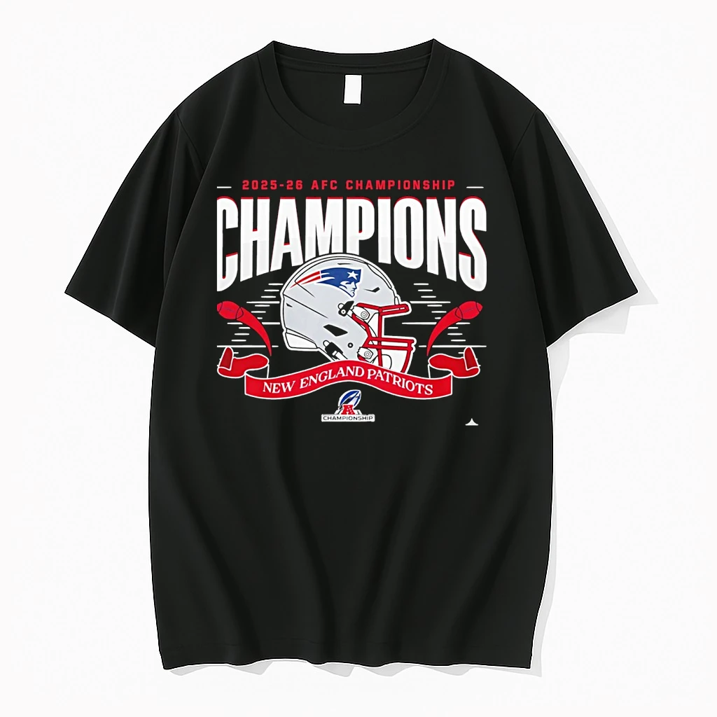 New England Patriots 2025 26 Afc Championship Champions Stadium Helmet And Logos Shirts