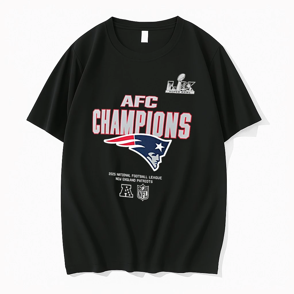 New England Patriots 2025 Afc Champions Roster Super Bowl Lx Logos Fan Shirts