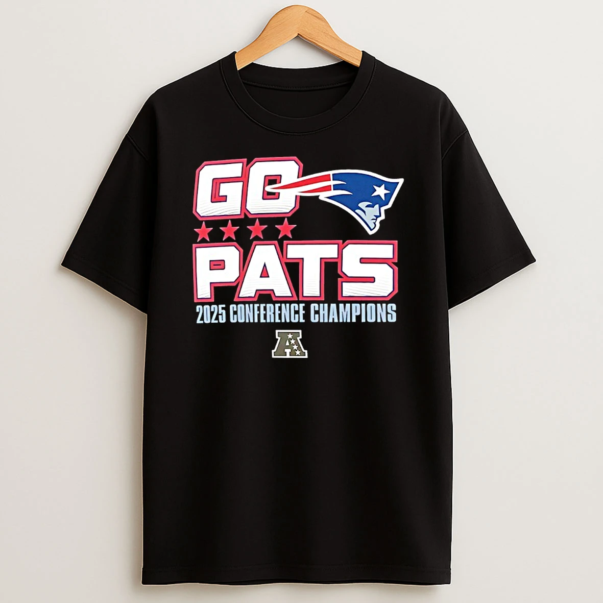 New England Patriots 2025 Afc Champions Go Pats Logo Shirts