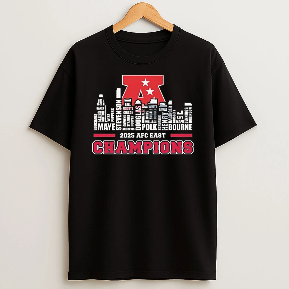 New England Patriots 2025 Afc East Champions Skyline Names Nfl Shirts