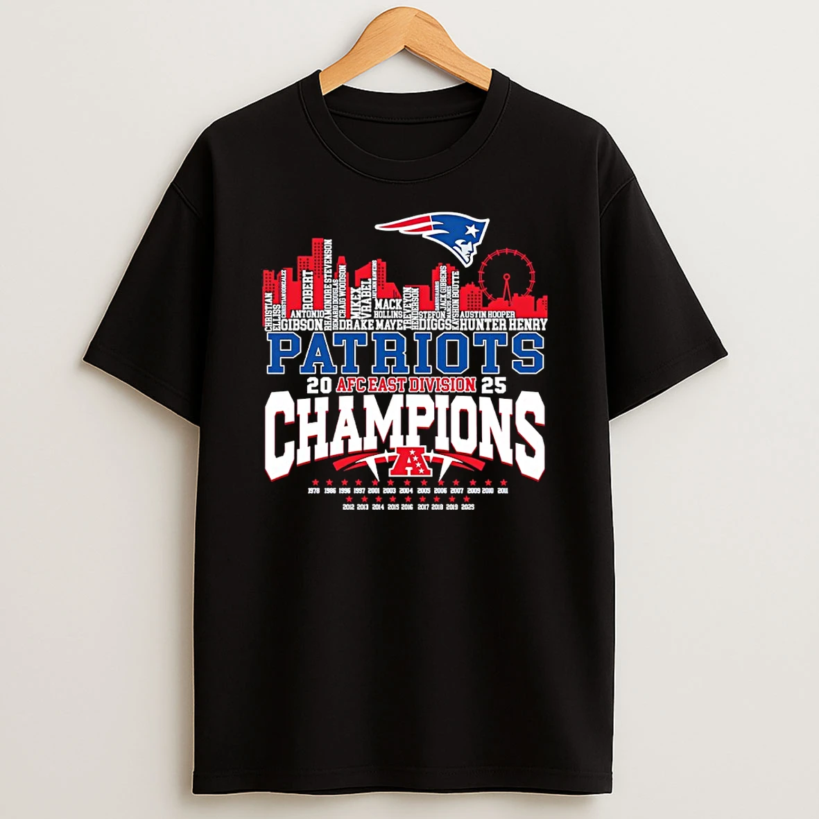 New England Patriots Afc East Division Champions 2025 Skyline City Names Shirts