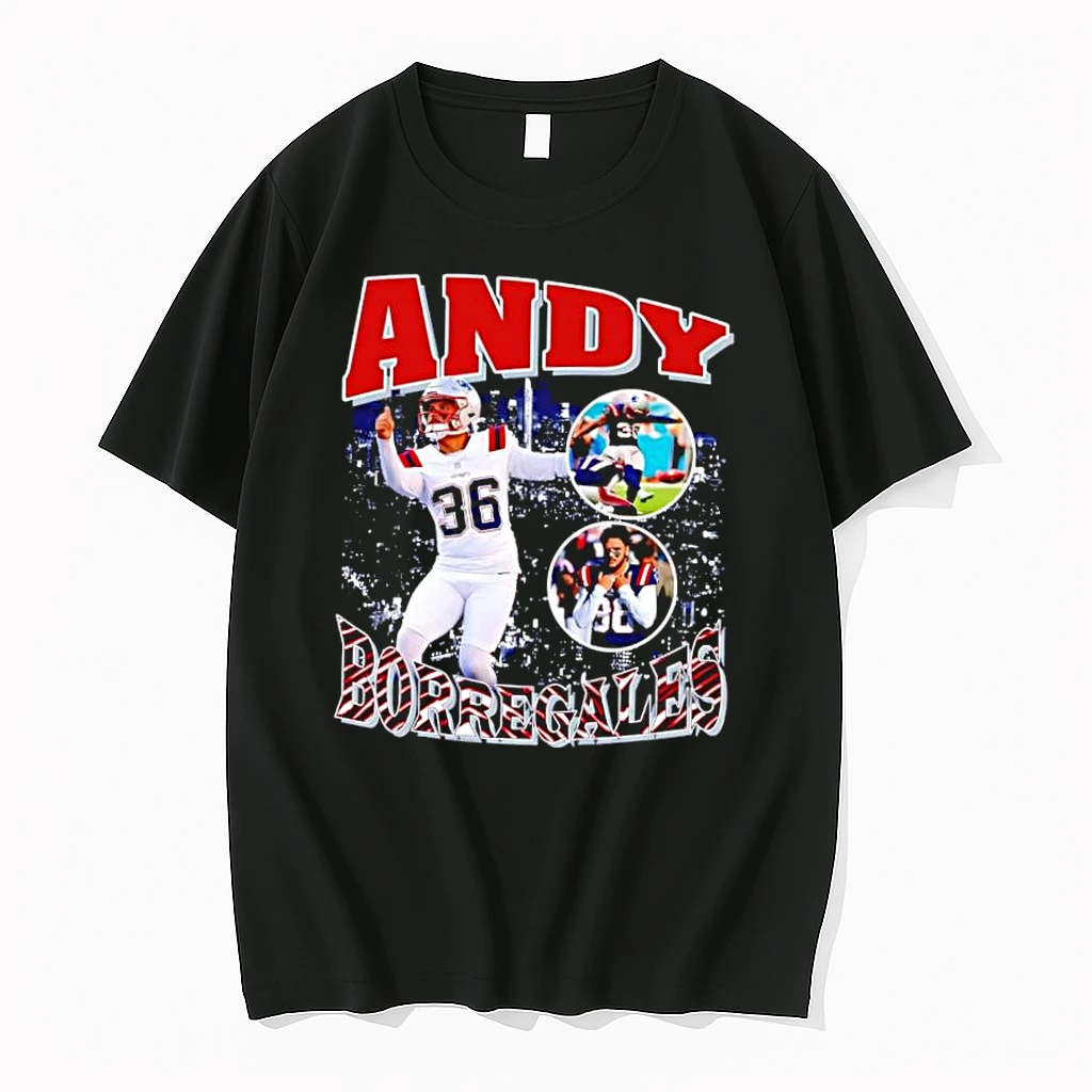 New England Patriots Andy Borregales Throwback Style Graphic Shirts