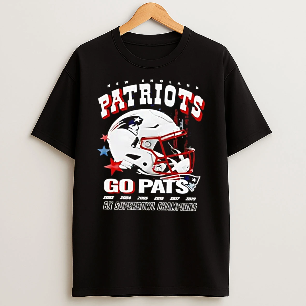 New England Patriots Go Pats 6x Super Bowl Champions Helmet Shirts