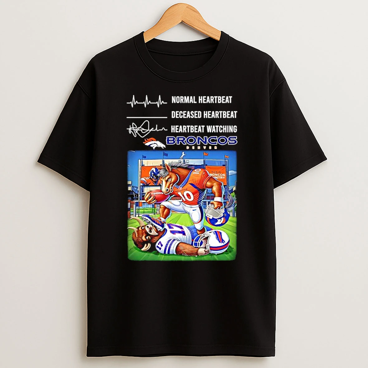 Normal Heartbeat Deceased Heartbeat Heartbeat Watching Denver Broncos 2026 Afc Divisional Playoffs Mascot Shirts