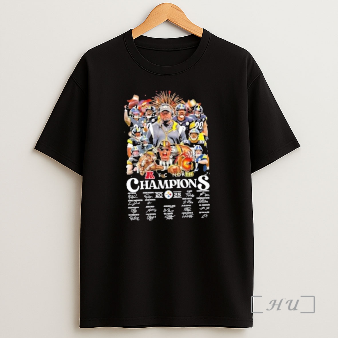 Officials 2025 Afc North Champions Coach Mike Tomlin And All Players Pittsburgh Steelers Signatures Shirt Sweatshirt Tee