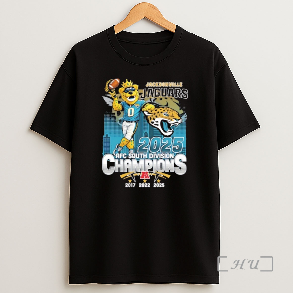 Officials Jacksonville Jaguars Afc South 3x Champions Skyline Mascot 2025 Shirt Sweatshirt Tee