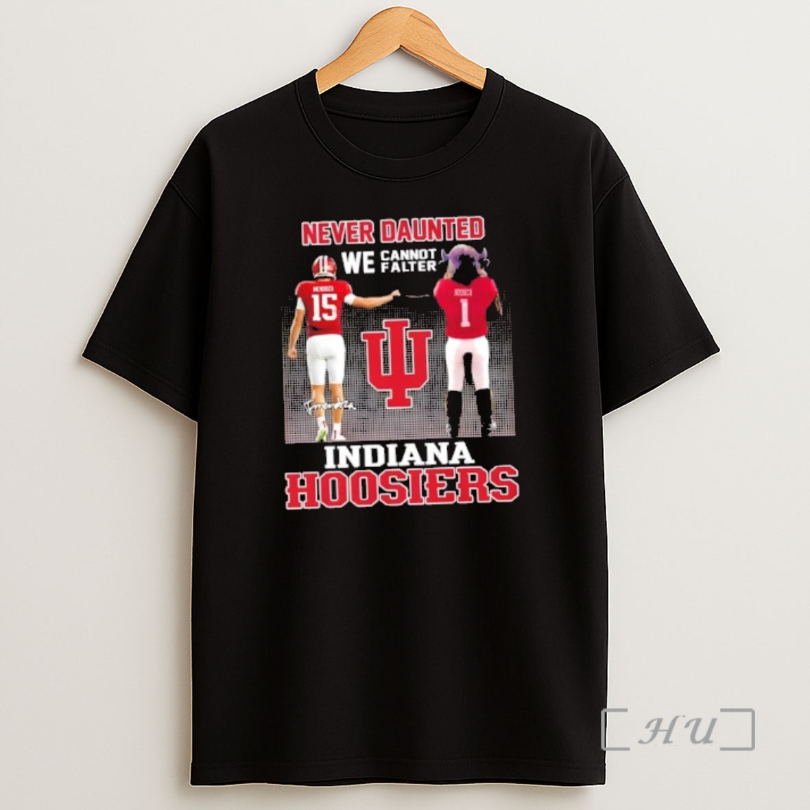 Officials Mendoza Fist Bump Mascot Indiana Hoosiers Never Daunted We Cannot Falter Shirt Sweatshirt Tee