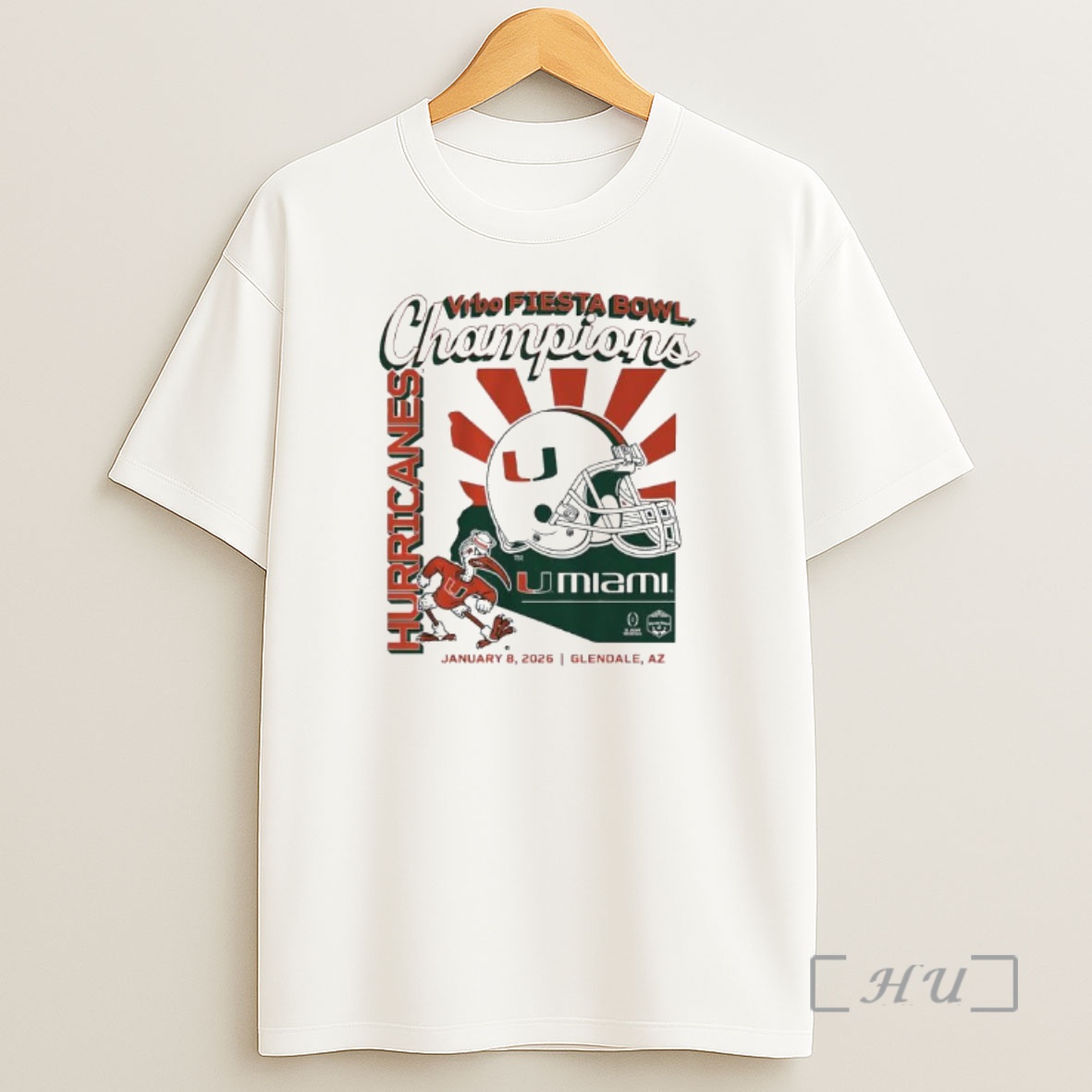 Officials Miami Hurricanes Vrbo Fiesta Bowl Champions January 8th 2026 Glendale Az Helmet Mascot Shirt Sweatshirt Tee