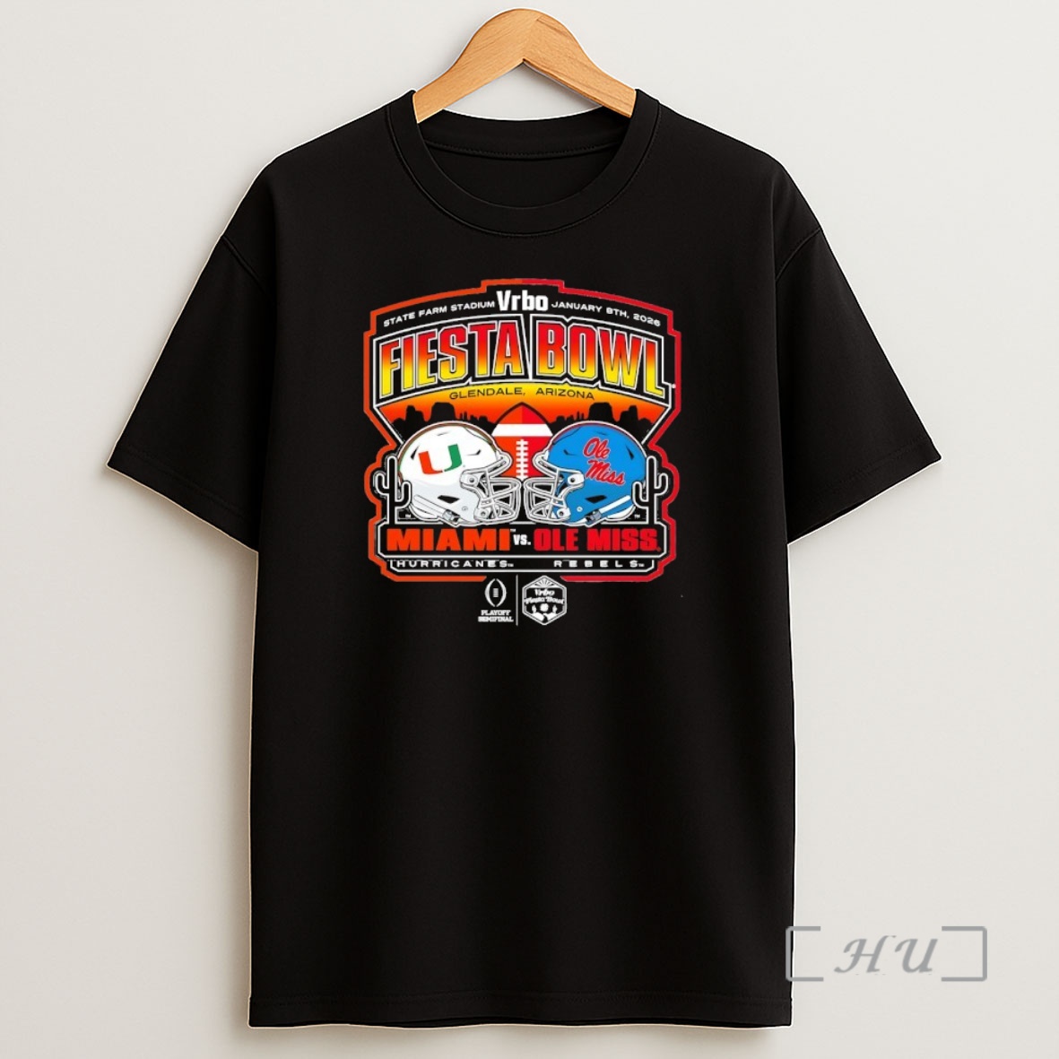 Officials Miami Hurricanes Vs Ole Miss Rebels Cfp Semifinal 2026 Vrbo Fiesta Bowl Matchup Scripted Shirt Sweatshirt Tee