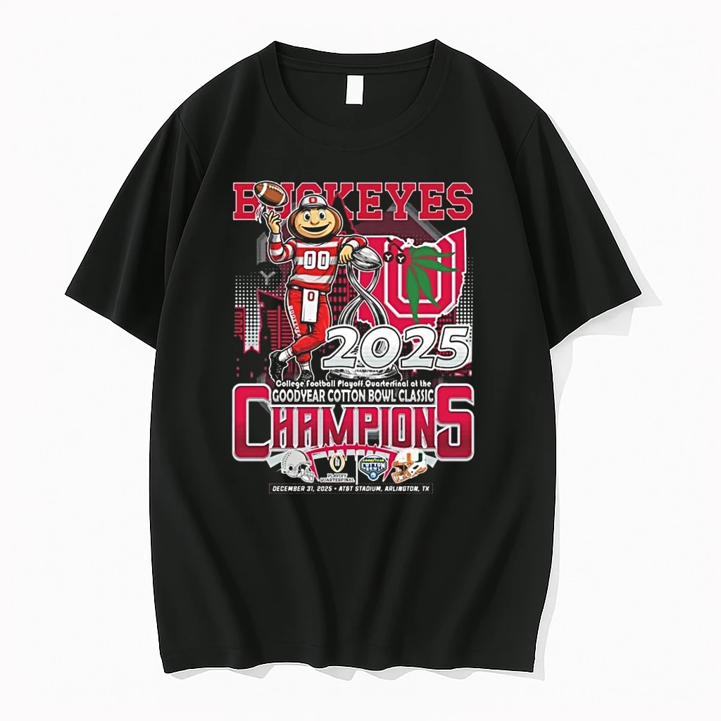 Ohio State Buckeyes Cfp Quarterfinal At The Goodyear Cotton Bowl Classic Champions Dec 31 2025 Mascot Shirts