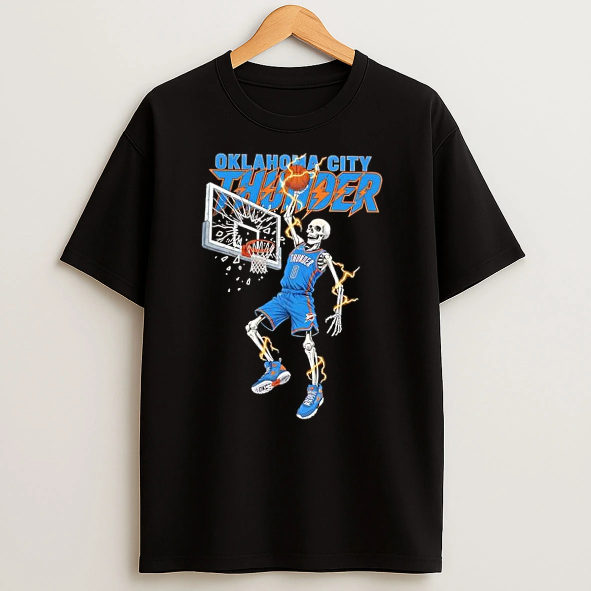 Oklahoma City Thunder Mens Basketball Skeleton Player Fire Shirts