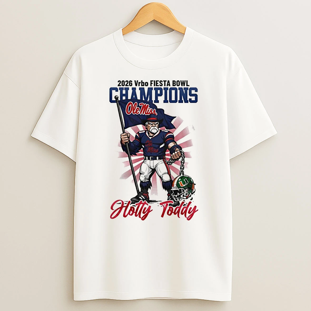 Ole Miss Rebels 2026 Ncaa Fiesta Bowl Champions Mascot Flag Hotty Toddy Shirts