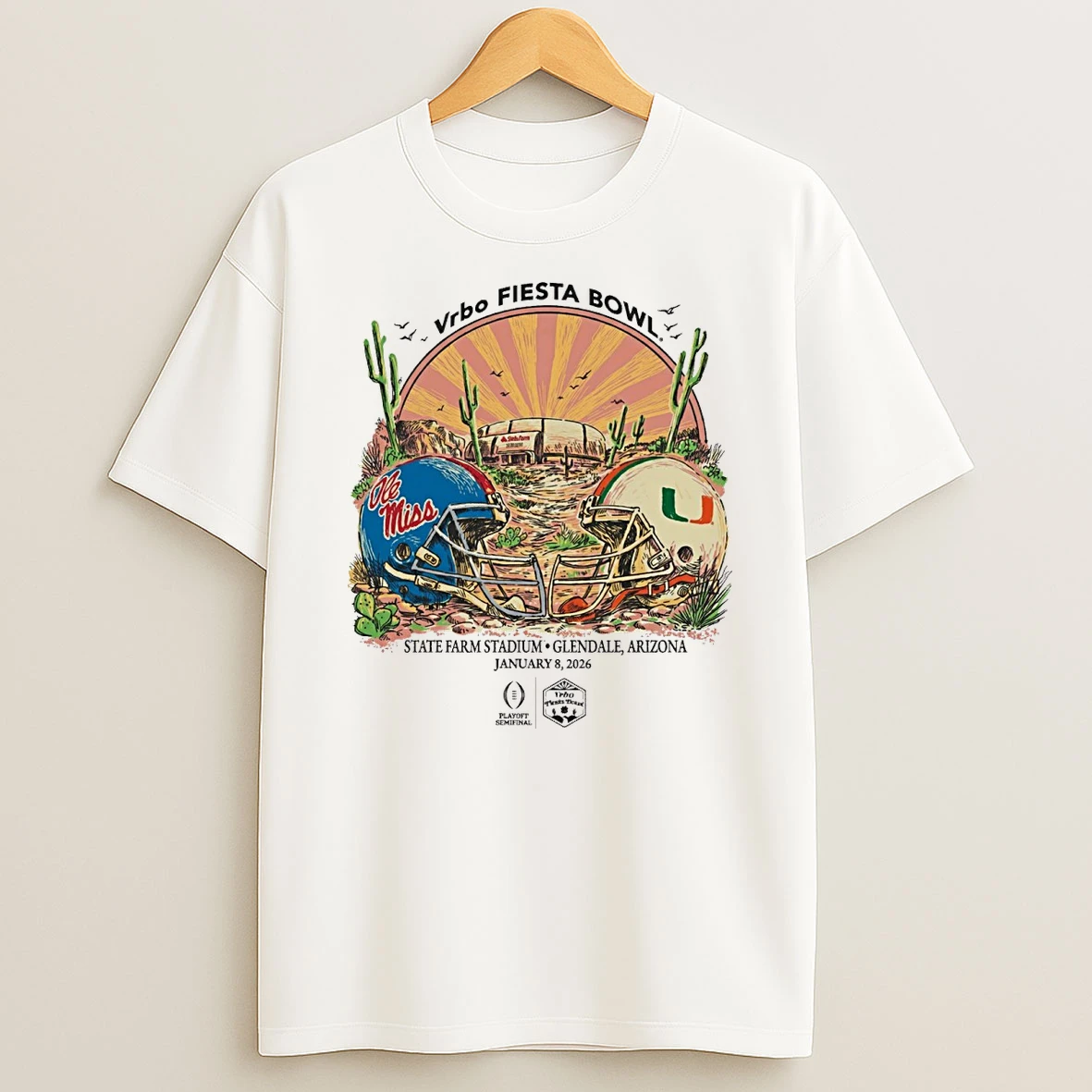 Ole Miss Rebels Vs Miami Hurricanes 2026 Vrbo Fiesta Bowl State Farm Stadium Shirts