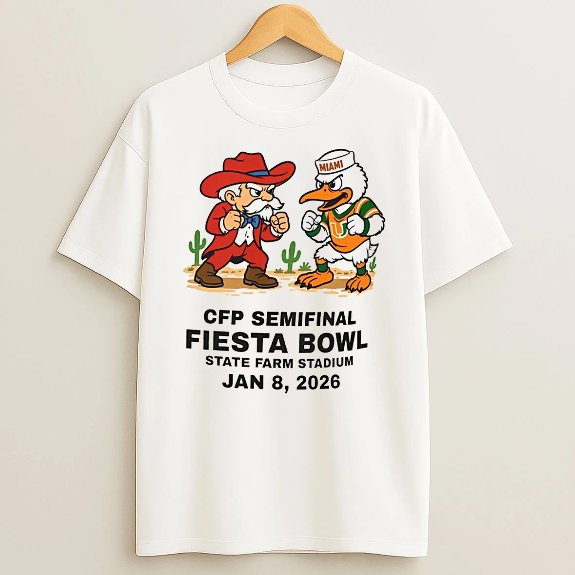 Ole Miss Rebels Vs Miami Hurricanes Cfp Fiesta Bowl State Farm Stadium Mascots Shirts