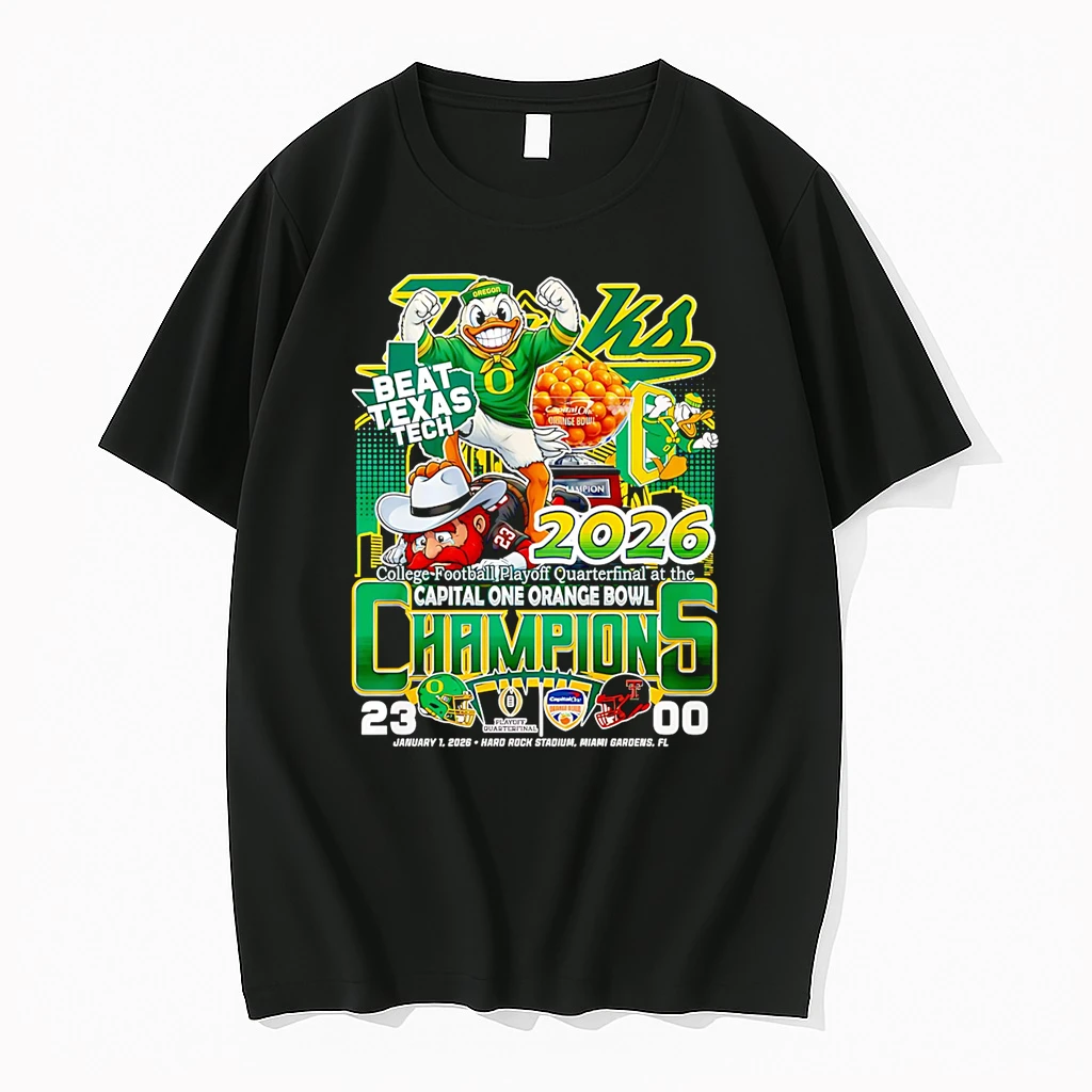 Oregon Beat Texas Tech 2026 Capital One Orange Bowl Champions Mascot Shirts