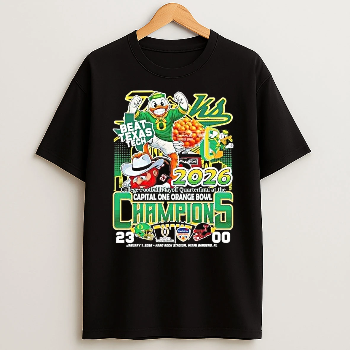 Oregon Ducks 2026 Cfp Orange Bowl Champions Mascot Score Shirts