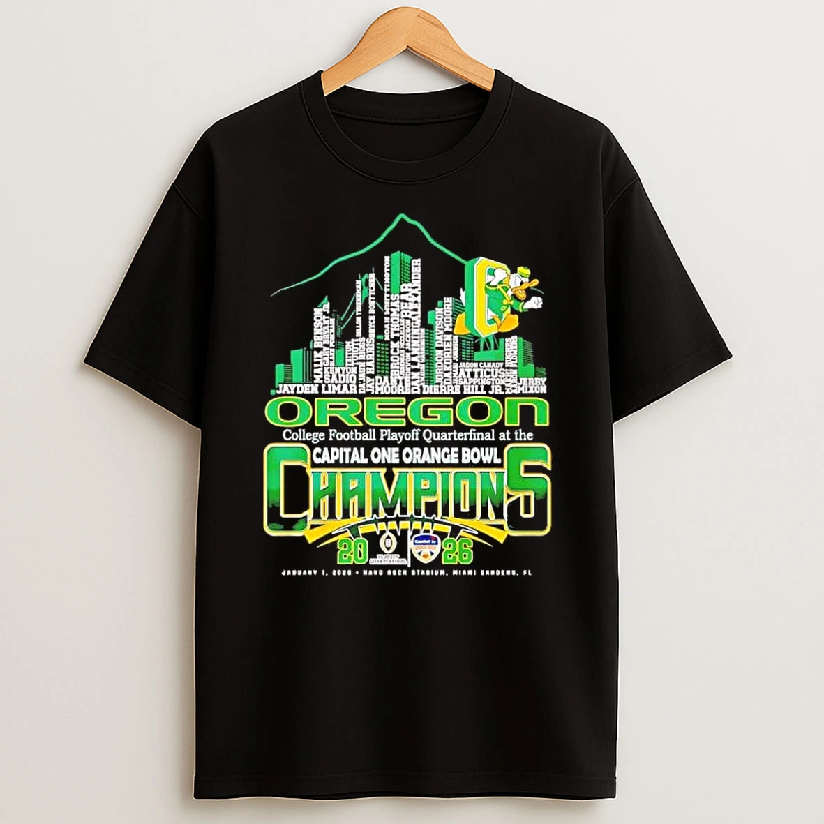 Oregon Ducks Cfp At The Orange Bowl Champions 2026 Players Names Shirts
