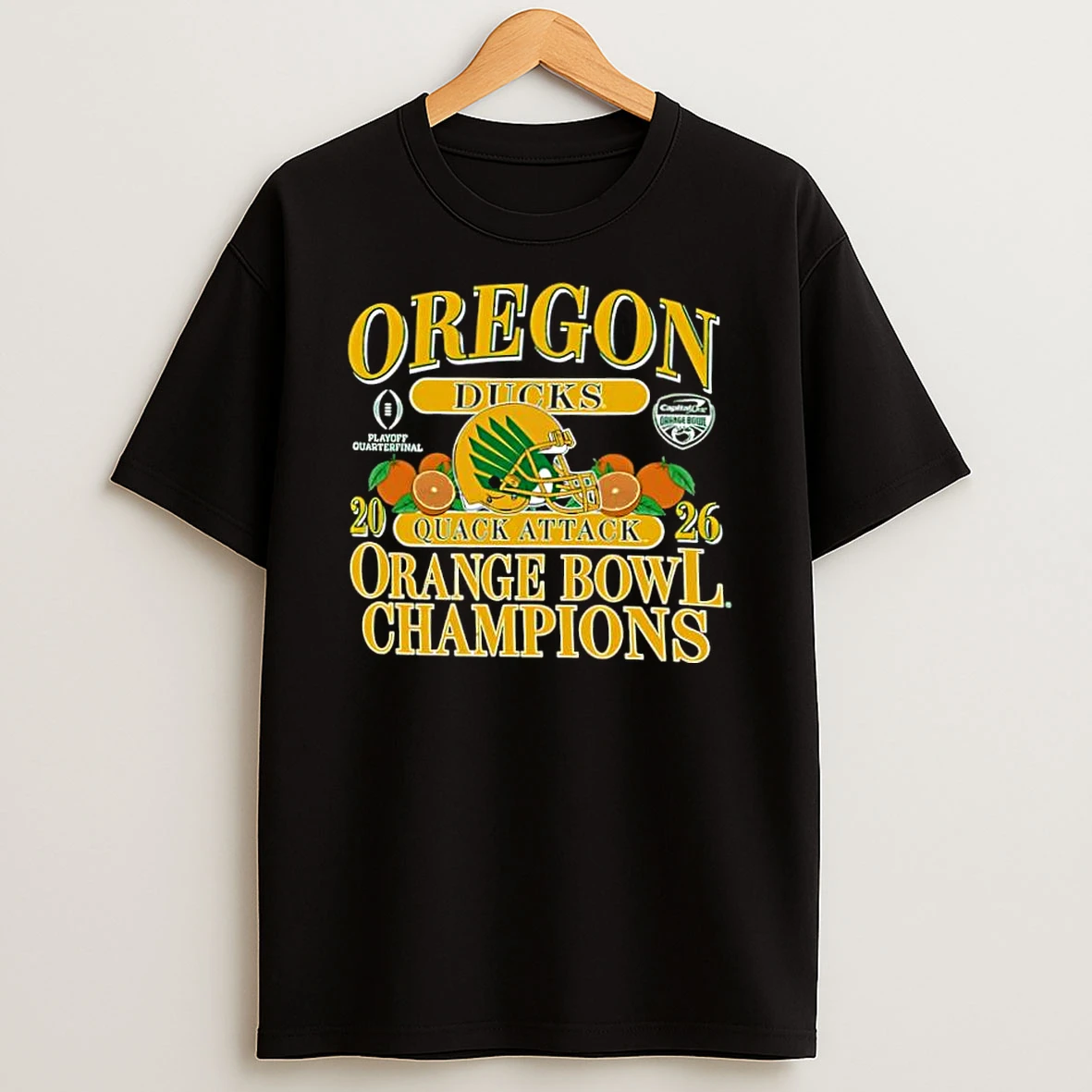 Oregon Ducks Quack Attack 2026 Orange Bowl Champions Shirts