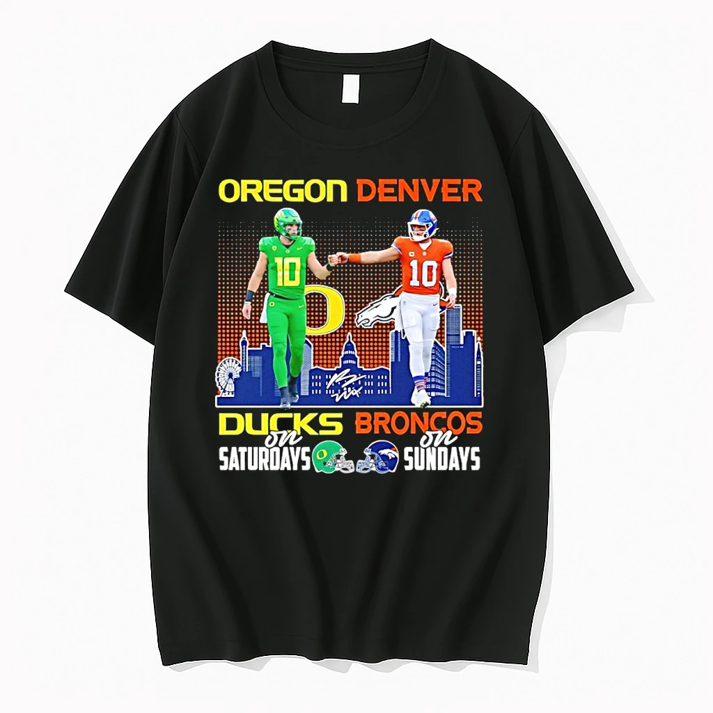 Oregon Ducks On Saturday And Denver Broncos On Sundays Skyline Signatures Shirts