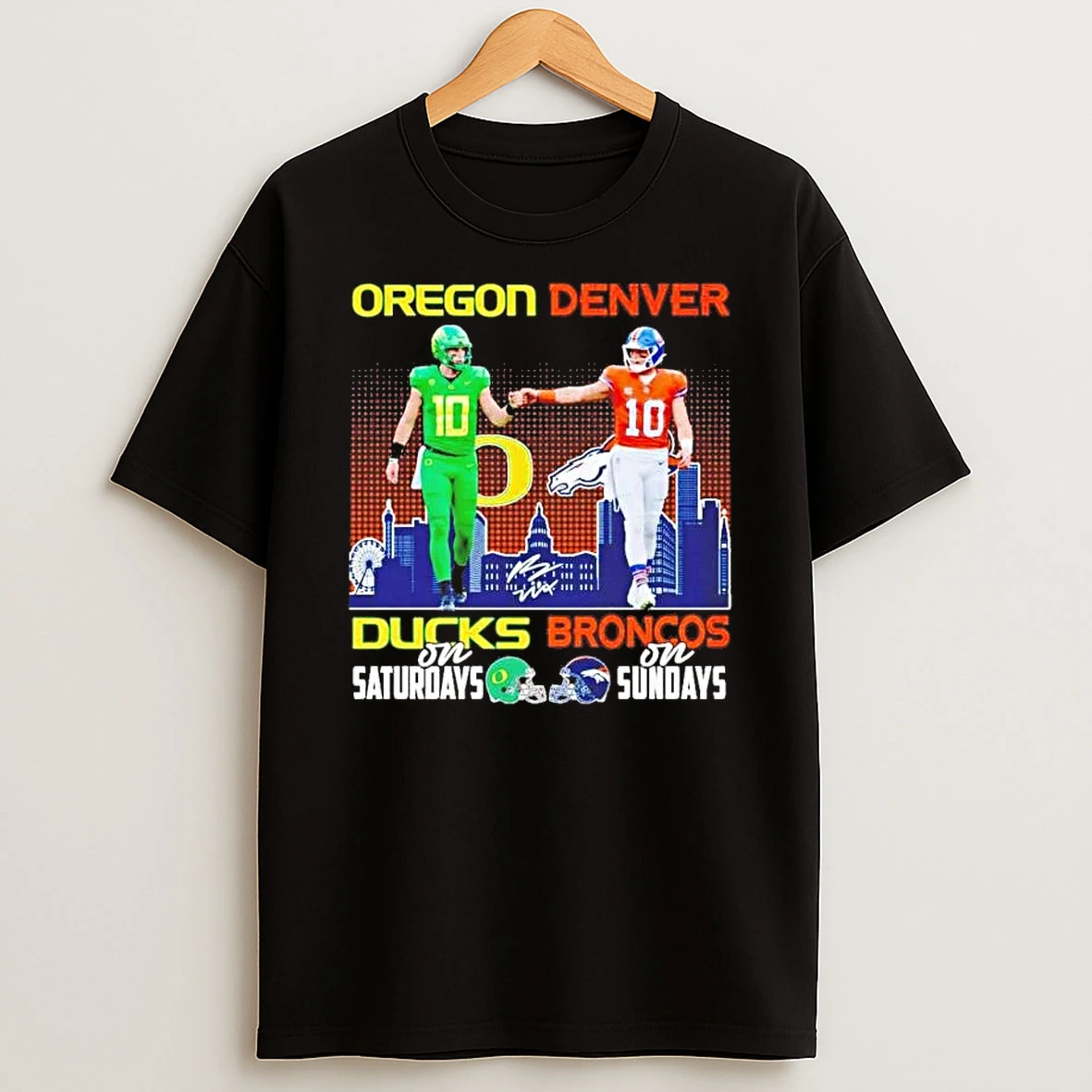 Oregon Ducks On Saturdays Denver Broncos On Sundays Fist Bump Shirts