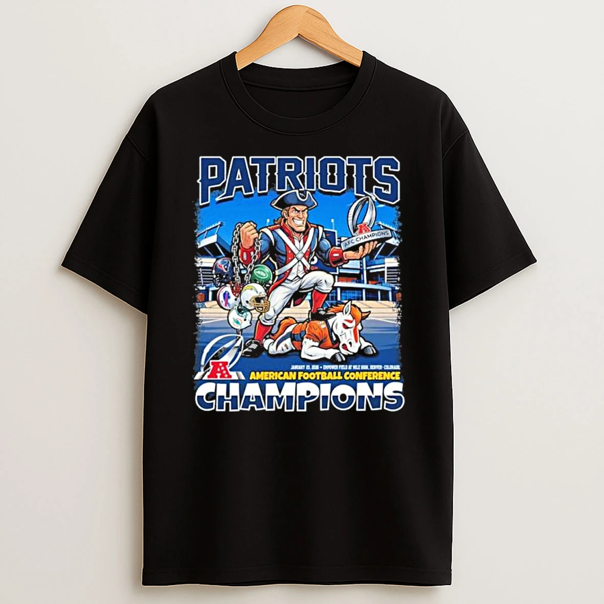 Patriots Beat Broncos Afc Champions Vintage Mascot Shirts