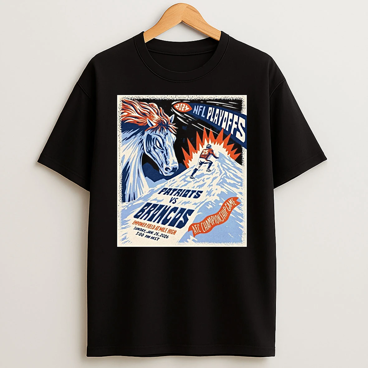 Patriots Vs Broncos Empower Field At Mile High Nfl Playoffs 2025 Afc Championship Game Shirts