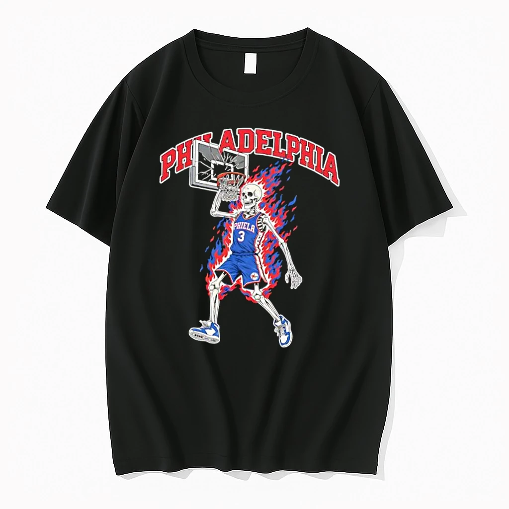 Philadelphia 76ers Mens Basketball Skeleton Player Fire Shirts