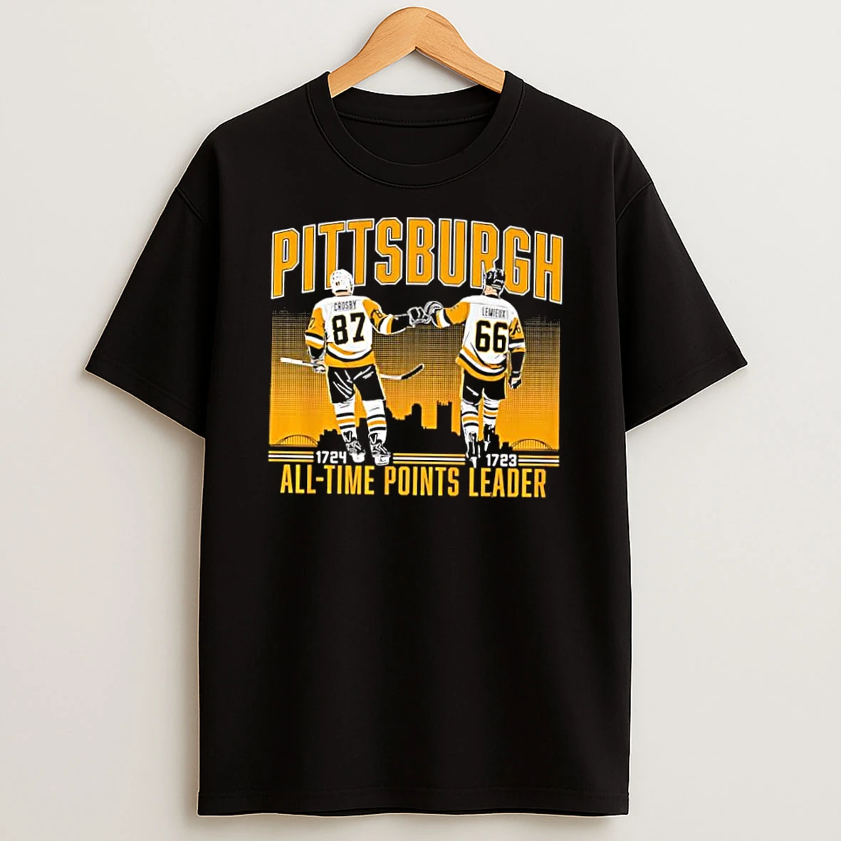 Pittsburgh All Time Points Leader Sidney Crosby And Mario Lemieux Hockey Shirts