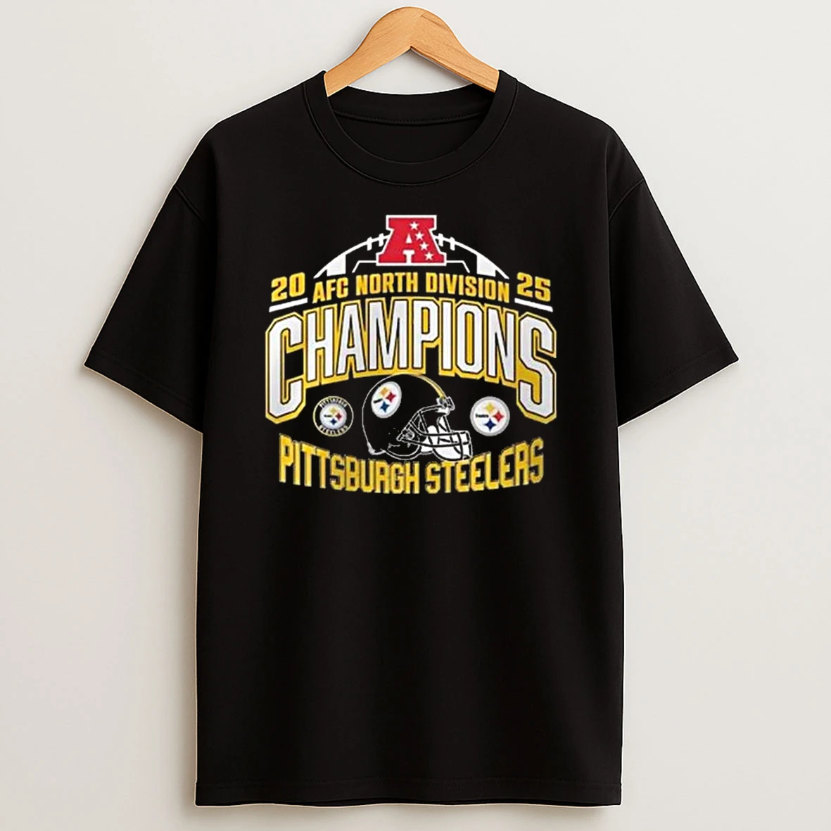 Pittsburgh Steelers 2025 26 Afc North Champions Helmet Logo News Shirts
