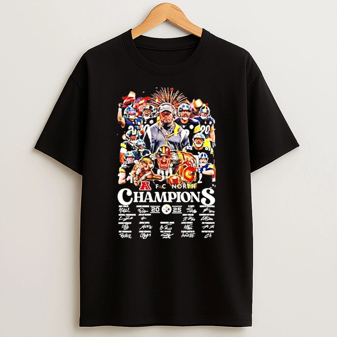 Pittsburgh Steelers 2025 Afc North Champions Team Players Signatures Shirts