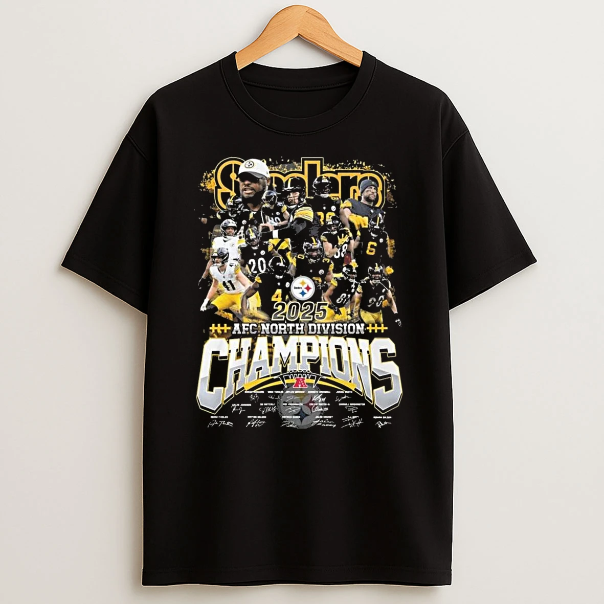 Pittsburgh Steelers Nfl Afc North Champions 2025 Players And Coach Signatures Shirts