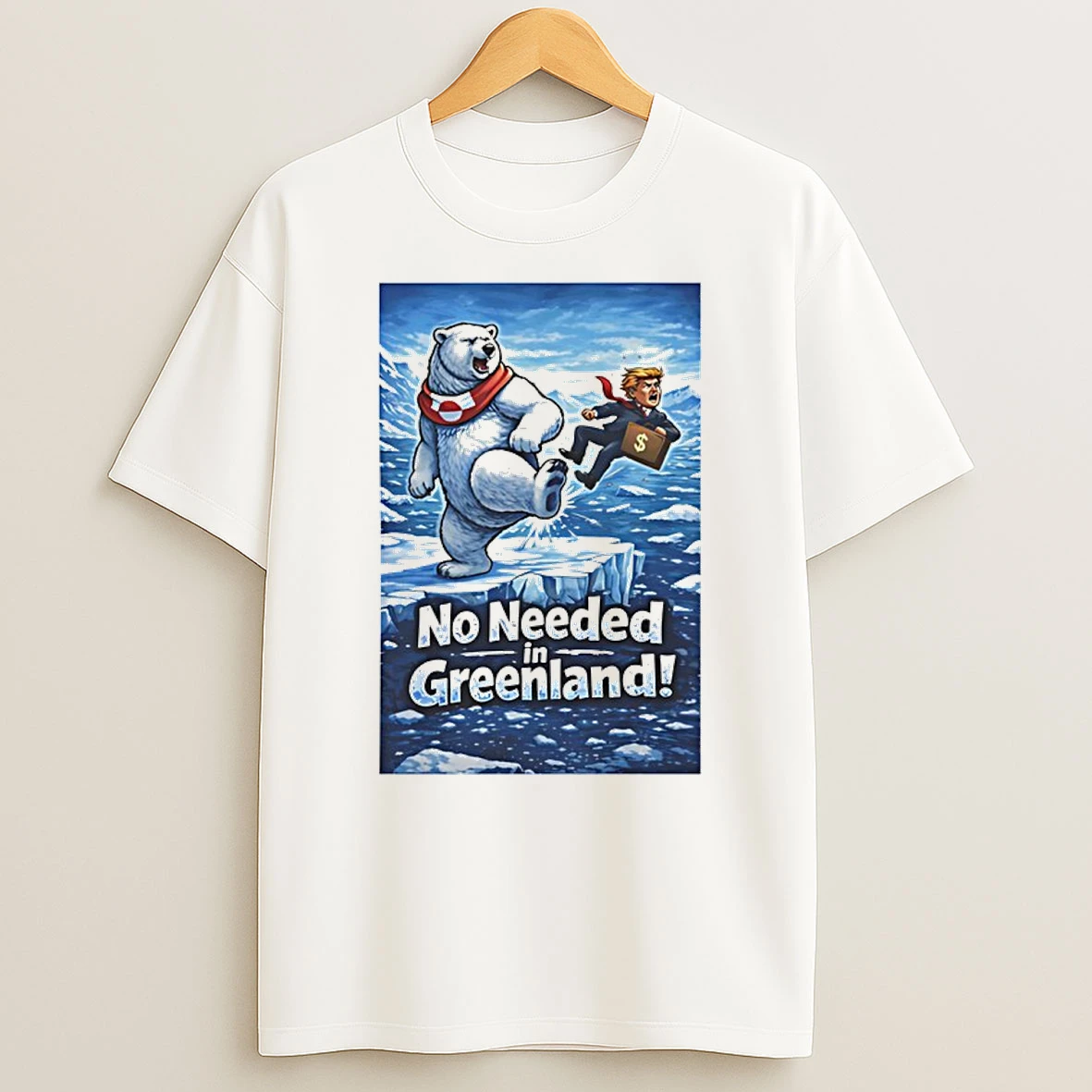 Polar Bear Kicking Trump No Needed In Greenland Shirts
