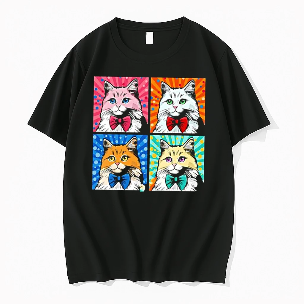 Pop Art Four Panel Colorful Cats Wearing Bowties Kilkennycat Shirts