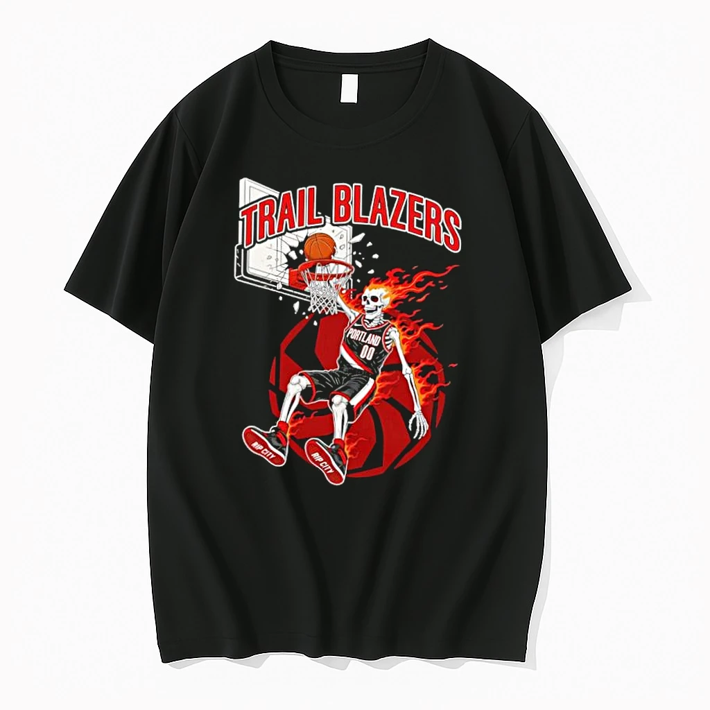 Portland Trail Blazers Mens Basketball Skeleton Player Fire Shirts
