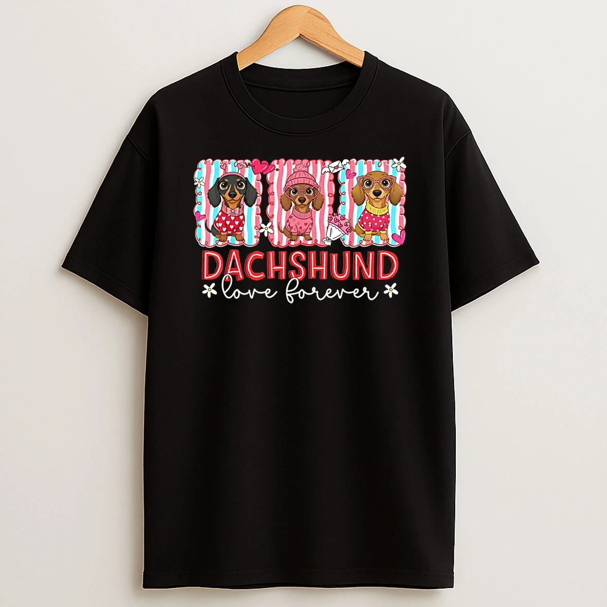 Preppy Valentine Dachshund Love Forever Cute Dog Lover Shirts