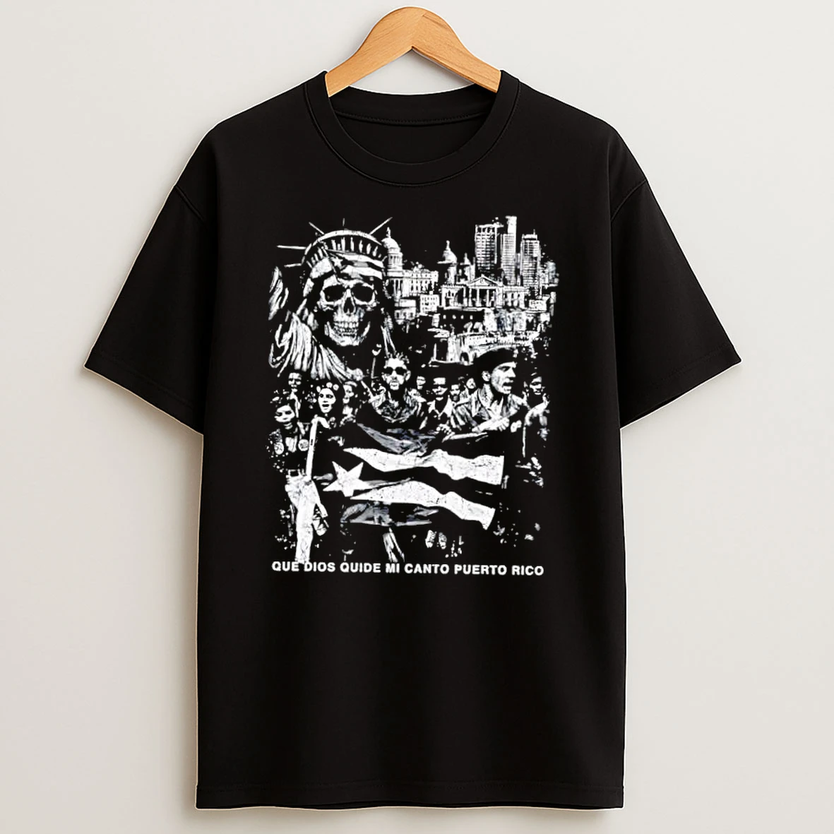 Que Dios Cuide Mi Canto Puerto Rico Skull Statue Graphic Shirts