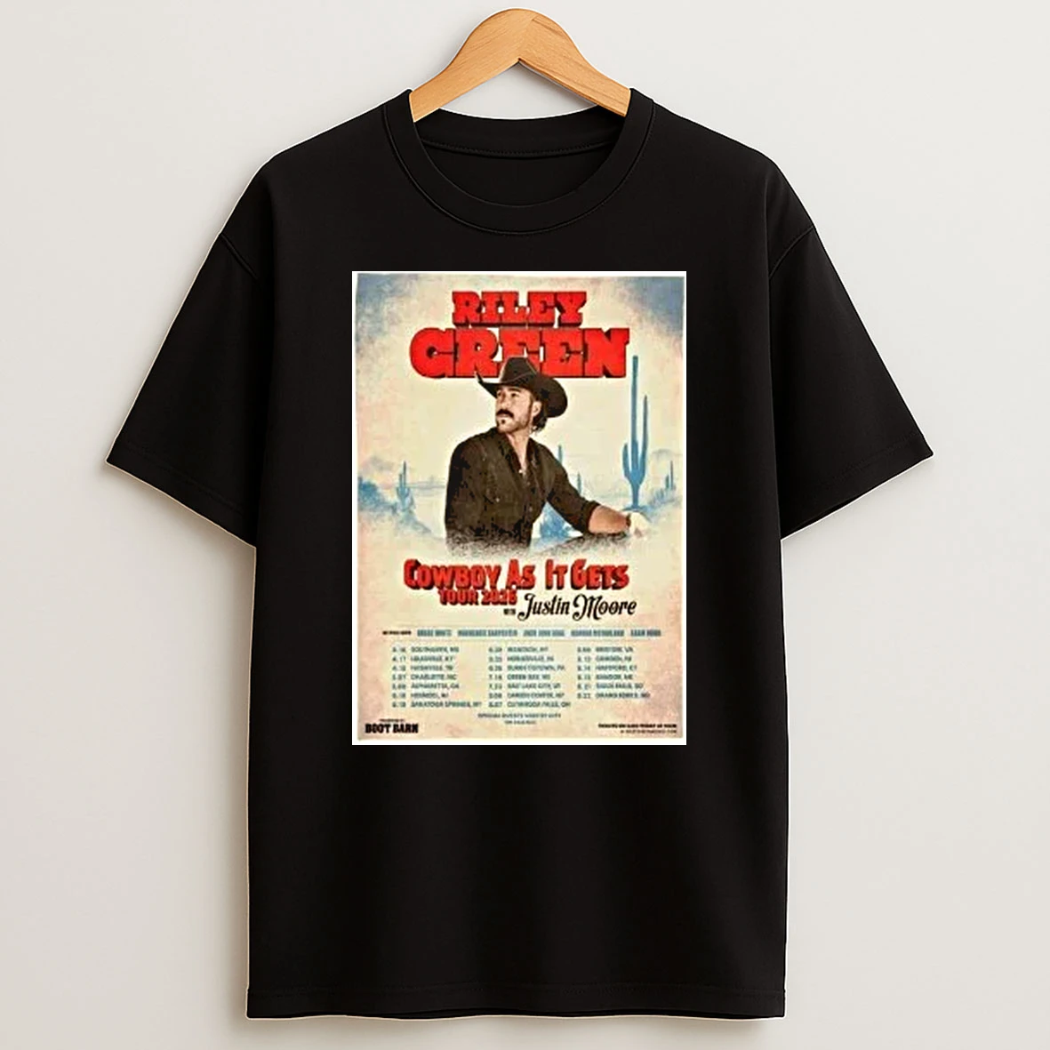 Riley Green Cowboy As It Gets Tour 2026 With Justin Moore North America Shirts
