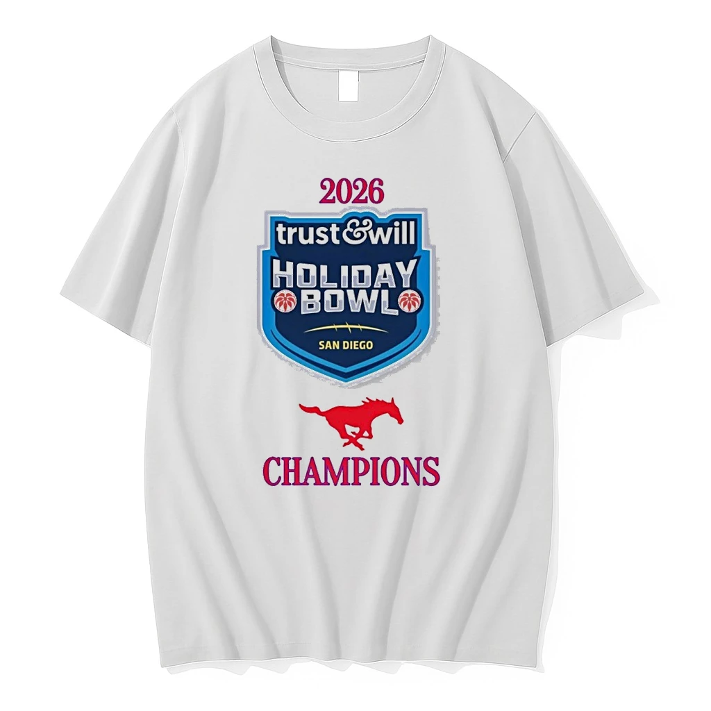 Smu Mustang 2026 Trust And Will Holiday Bowl Champions Logos Shirts