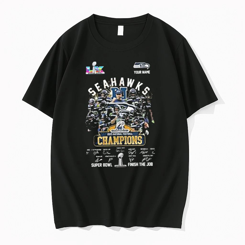 Seahawks 2025 Nfc Champions Super Bowl Finish The Job Signatures Shirts