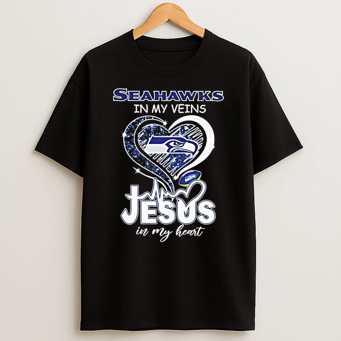 Seahawks In My Veins Jesus In My Heart Diamond Heart Shirts