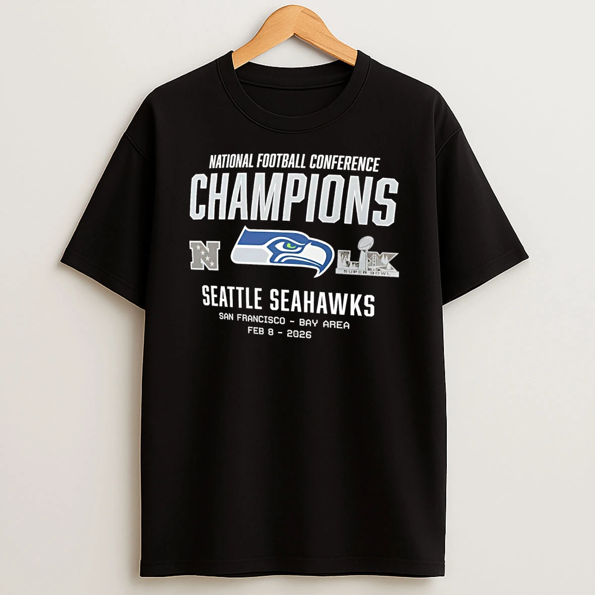 Seattle Seahawks 2025 Nfc Champions San Francisco Bay Area Team Nation Logos Fan Shirts