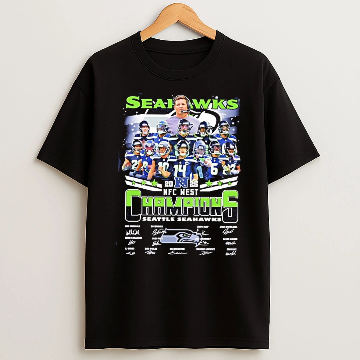 Seattle Seahawks 2025 Nfc West Champions Player Signatures Shirts